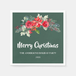 Servilleta De Papel Elegantes vacaciones de Navidades florales verdes
