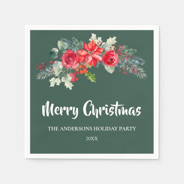 Servilleta De Papel Elegantes vacaciones de Navidades florales verdes (Anverso)