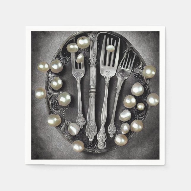 Servilleta De Papel Elementos antiguos y Perlas Bodas 7 (Anverso)