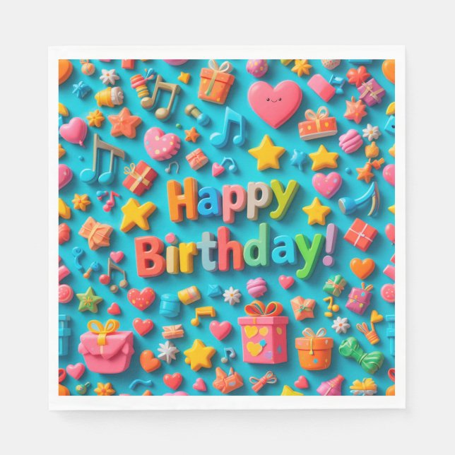 Servilleta De Papel Elementos Coloridos de Celebración de Cumpleaños (Anverso)