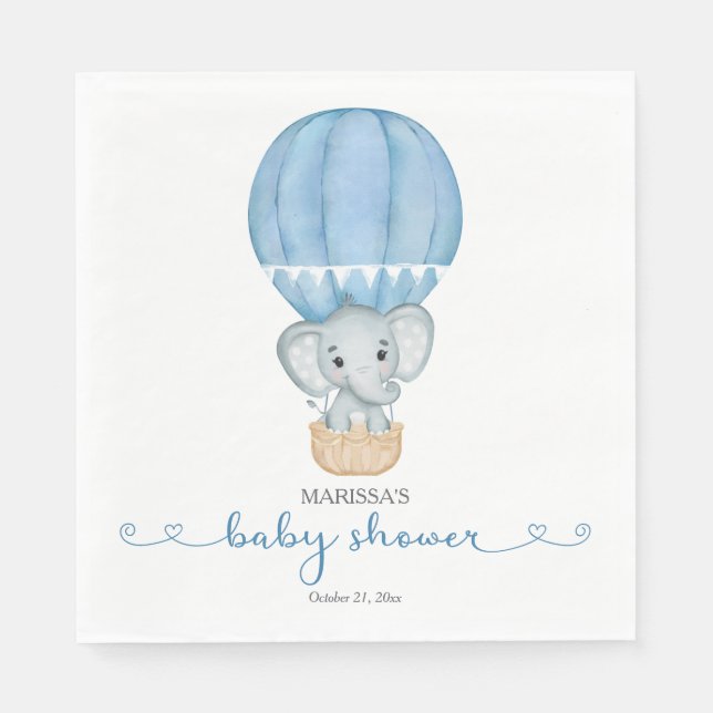Servilleta De Papel Elephant Baby Boy Shower (Anverso)