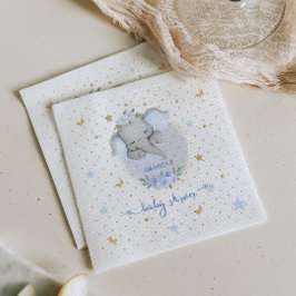 Servilleta De Papel Elephant Baby Boy Shower Blue Gold Floral