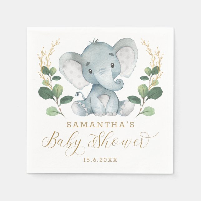 Servilleta De Papel Elephant Green Gold Baby Shower (Anverso)