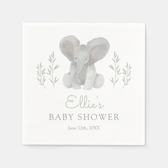 Servilleta De Papel Elephant Greenery Baby Shower (Anverso)