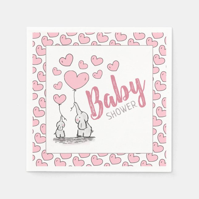 Servilleta De Papel Elephant Hearts Baby Shower Napkin (Anverso)