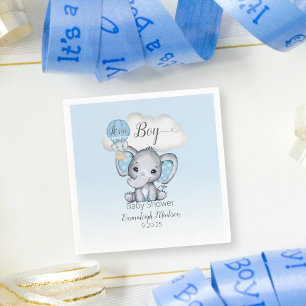 Servilleta De Papel Elephant Hot Air Balloon Blue Baby Shower para niñ