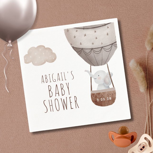 Servilleta De Papel Elephant Hot Air Balloon Boho Baby Shower (Subido por el creador)
