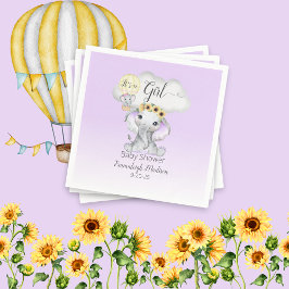 Servilleta De Papel Elephant Hot Air Balloon Purple Baby Shower
