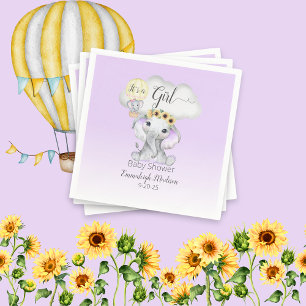 Servilleta De Papel Elephant Hot Air Balloon Purple Baby Shower