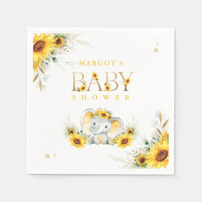 Servilleta De Papel Elephant Sunflower Baby Shower Género neutral (Anverso)