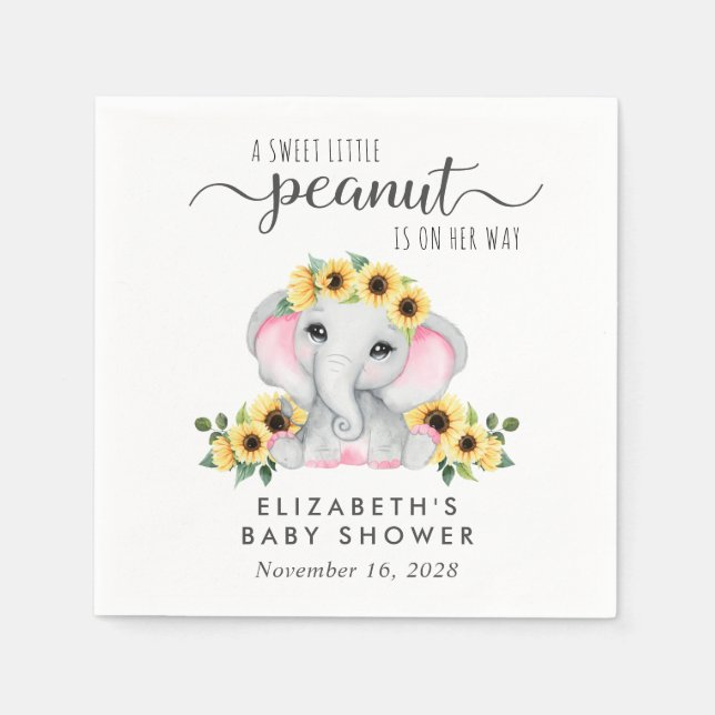Servilleta De Papel Elephant Sunflowers Baby Girl Shower (Anverso)
