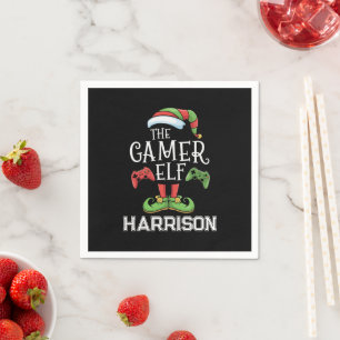 Servilleta De Papel Elfo de videojuegos personalizado de Navidad para 