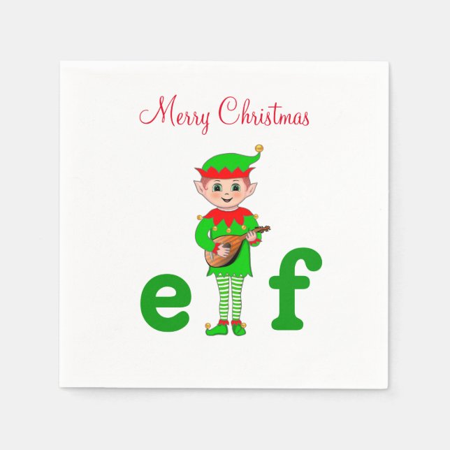 Servilleta De Papel Elfo musical moderno de Navidad sobre blanco (Anverso)