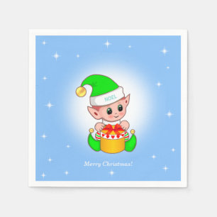 Servilleta De Papel elfo navidad y estrellas en azul claro