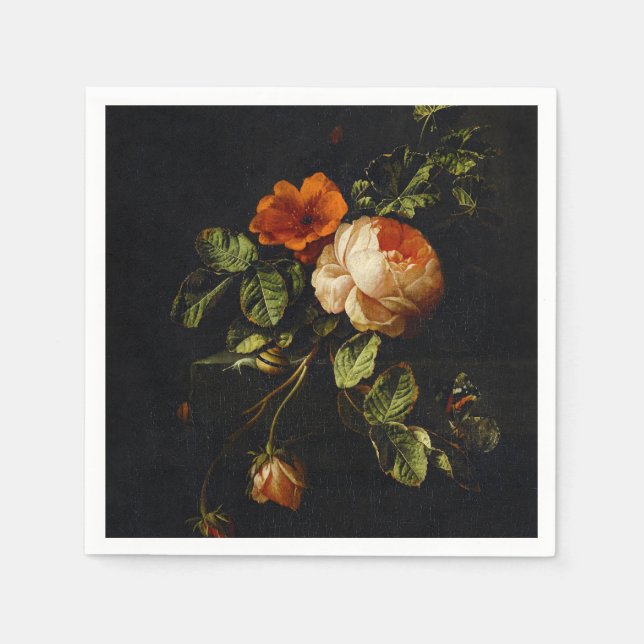 Servilleta De Papel Elias van den Broeck, Vida fija con Rosas (Anverso)