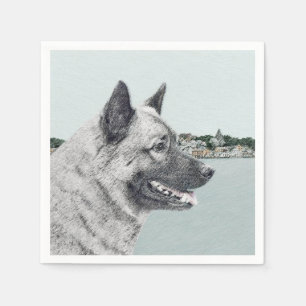 Servilleta De Papel Elkhound noruego en pintura de aldea - Arte de per