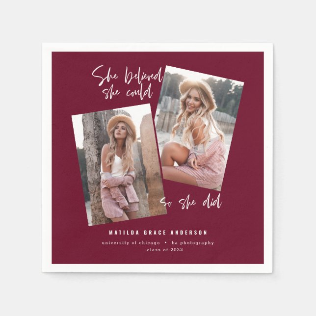 Servilleta De Papel Ella creía que podía, así que hizo burgundy (Anverso)