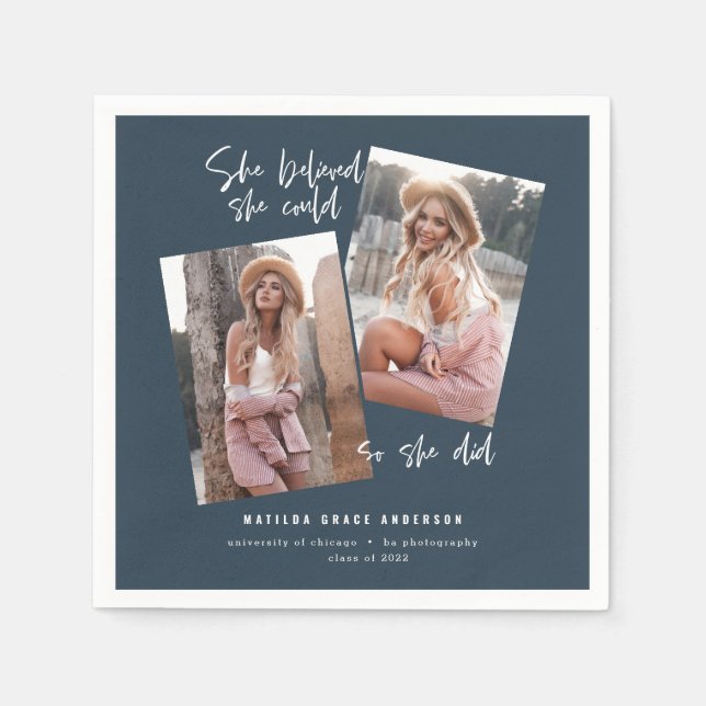 Servilleta De Papel Ella creía que podía así que se graduó azul (Anverso)