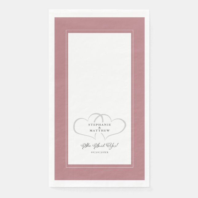 Servilleta De Papel Ella Dijo Sí Boda Compromiso Rosa Polvo Elegante (Anverso)