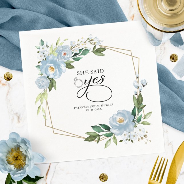 Servilleta De Papel Ella Dijo Sí Ducha De Novias Geométrica Azul Dusto (Subido por el creador)