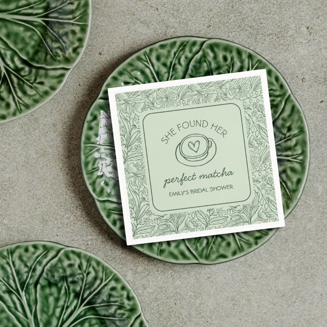 Servilleta De Papel Ella Encontró Su Perfecta Despedida de Soltera con (She Found Her Perfect Matcha Green Bridal Shower Napkins)