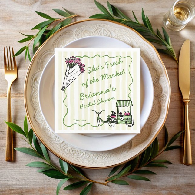 Servilleta De Papel Ella es fresca del mercado regalo de ducha nupcial (She's fresh of the market bridal shower custom napkins template personalized table decor)