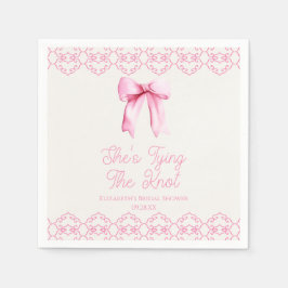 Servilleta De Papel Ella Está Atando El Nudo Rosa Arco Bodas