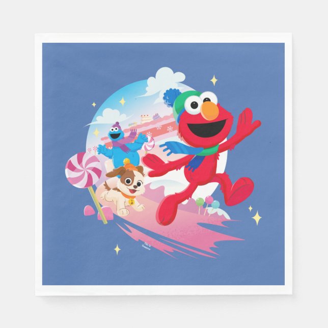 Servilleta De Papel Elmo, Tango y Cookie Monster | La mejor Navidad de (Anverso)