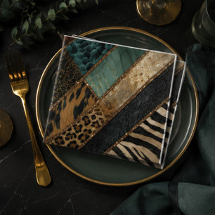 Servilleta De Papel Emerald Green Black Gold Animal Print 