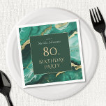 Servilleta De Papel Emerald Green Gold Agate 80th Birthday Party<br><div class="desc">Las servilletas del partido de cumpleaños 80 de la Emerald Green Gold Agate. Esta invitación muestra un diseño elegante con un toque glamuroso, con una sofisticada mezcla de negro y oro. Los detalles de mármol le dan un toque lujoso, mientras que la estética general es refinada, perfecta para celebrar un...</div>