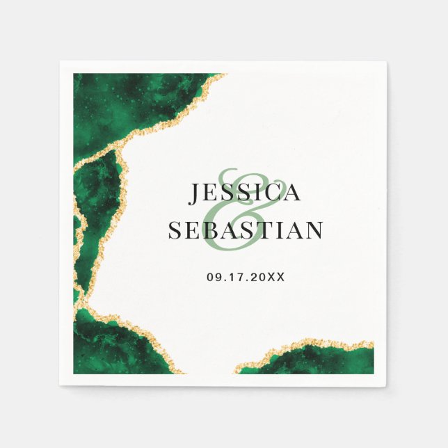 Servilleta De Papel Emerald Green Gold Agate White Elegant Wedding (Anverso)