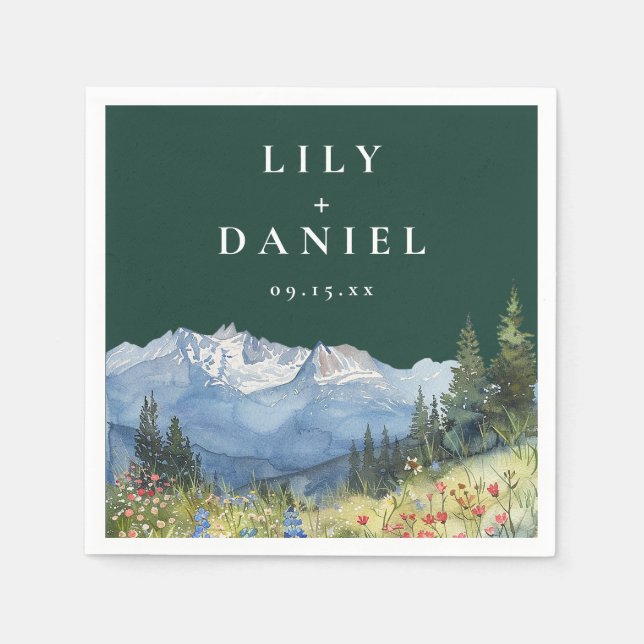 Servilleta De Papel Emerald Green Mountain Wildflower Floral Wedding (Anverso)