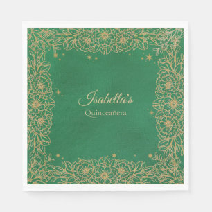 Servilleta De Papel Emerald Verde Dorado Quinceañera Almuerzo Dulces 1
