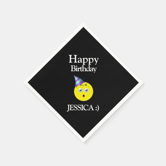 Servilleta De Papel Emoji de cumpleaños feliz de amarillo negro (Borde)