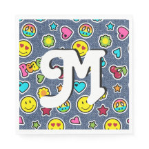 Emoji Sonrisa Denim Chica Bday Fiesta Napkins letr