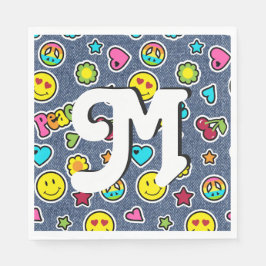 Servilleta De Papel Emoji Sonrisa Denim Chica Bday Fiesta Napkins letr