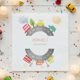 Servilleta De Papel En el camino vehículos felices cumpleaños del niño