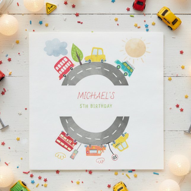 Servilleta De Papel En el camino vehículos felices cumpleaños del niño (Subido por el creador)