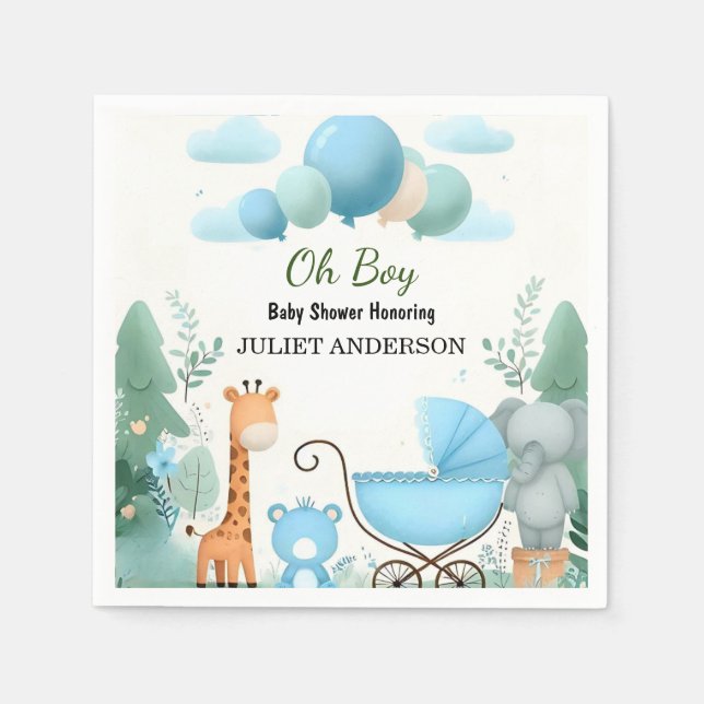 Servilleta De Papel En Soft Boho Bear Blue Cub Bienvenida Bebé Ducha (Anverso)