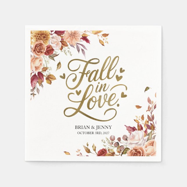 Servilleta De Papel Enamorarse Boda de Otoño Personalizada (Anverso)