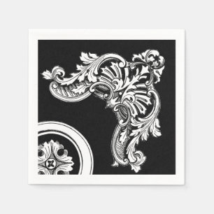 Servilleta De Papel Encabezado gótico antiguo floral blanco y negro