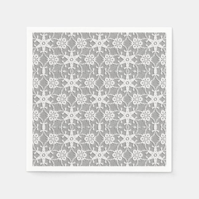Servilleta De Papel Encaje antiguo - blanco y gris plateado (Anverso)