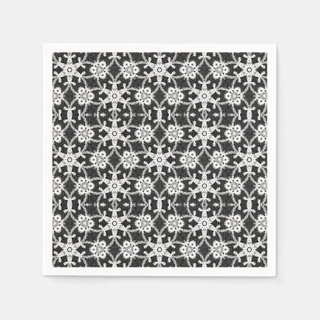Servilleta De Papel Encaje antiguo - blanco y negro (Anverso)