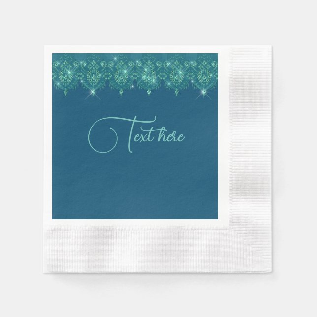 Servilleta De Papel Encaje azul turquesa elegante brillo   (Anverso)