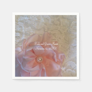 Servilleta De Papel Encaje Blanco Flor Rosa Con Perla