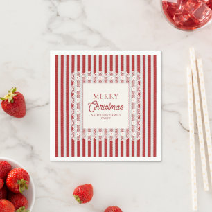 Servilleta De Papel Encaje Vintage Rojo Rayas Navideñas Fiesta Retro