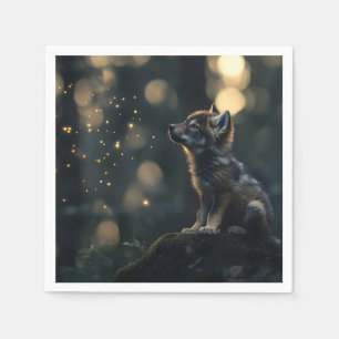 Servilleta De Papel Encantador Lobo Lobo viendo las luciérnagas