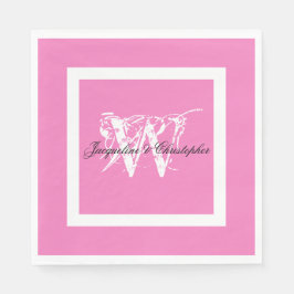 Servilleta De Papel Encantador Papel Monograma Blanco Chic Boda Rosa