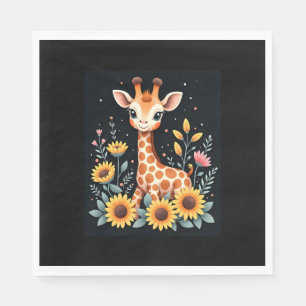 Servilleta De Papel Encantadora Girafa Rodeada De Flores De Larga Mang