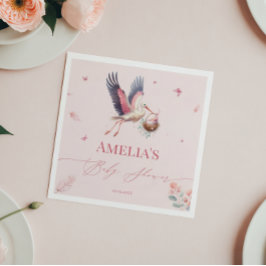 Servilleta De Papel Encantadoras toallas Baby Shower para cigüeña rosa